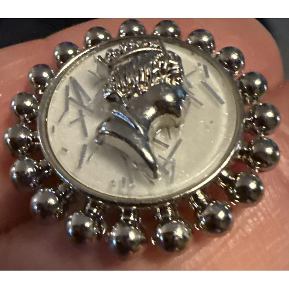Kramer Of New York Vintage Button Silver Metal Mother of Pearl - Rare - Last One